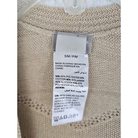 Chico's ~Woman S/M~ Beige/Tan Knit Short Sleeve Kimono Open Front Cotton Blend. - Picture 4 of 11